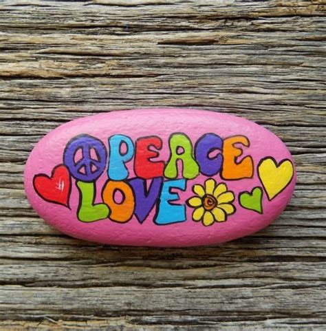 Peace Love Painted Rock Decorative Accent Stone Paperweight Etsy