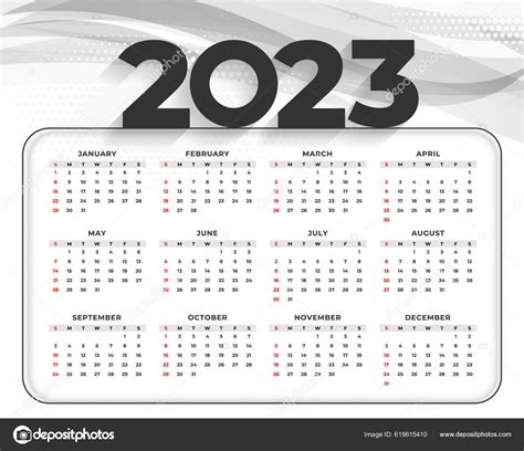 2023 Nouveau Calendrier L année Vecteur Style Vague image vectorielle