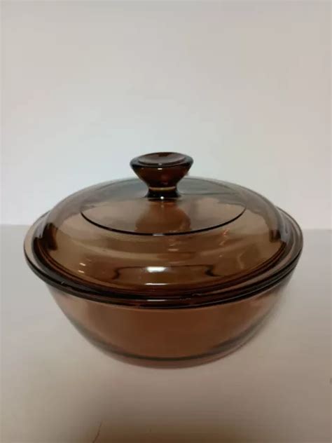 PYREX CORNING VISION Ware AMBER Glass 5 L QT Sauce Pan Pot W Lid