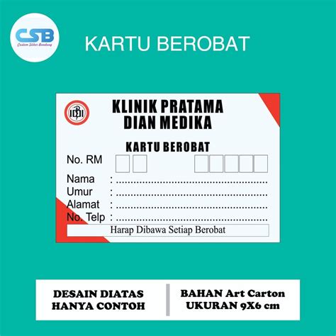 Jual Cetak Kartu Berobat Pasien Kartu Pasien Bahan Art Paper 260 Gram