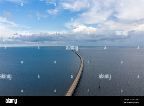 Aerial View Of The Dauphin Island Bridge On The Alabama Gulf Coast