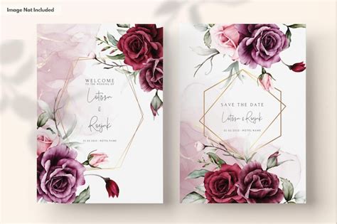 Ensemble De Cartes D Invitation De Mariage Aquarelle L Gantes Roses