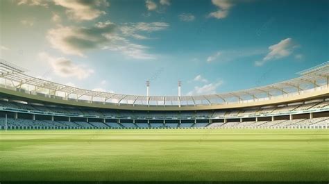 3D Illustration of a Cricket Stadium with Lush Green Pitch Background