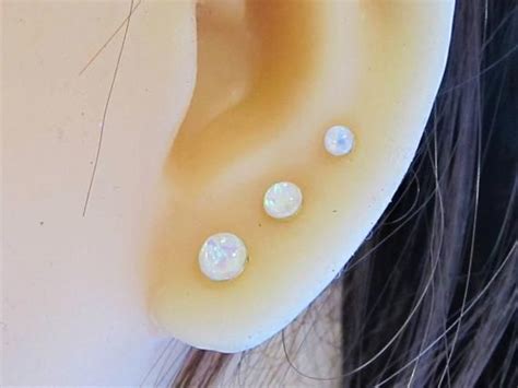 Golden White Opal Triple Cartilage Barbell Set Of 3 18g 6mm Etsy