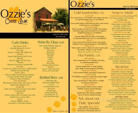 Menu of Ozzie's Coffee Bar in Old Forge, NY 13420