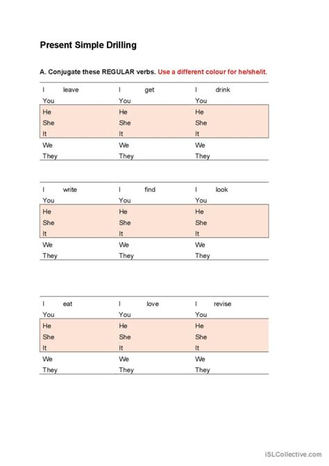 Drilling Homework Present Simple G English ESL Worksheets Pdf Doc