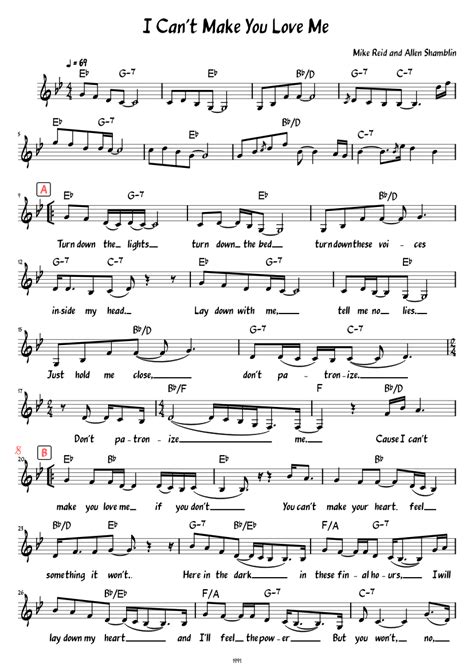 I Can't Make You Love Me (Lead sheet with lyrics ) - piano tutorial