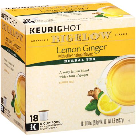 Bigelow Herbal Tea Lemon Ginger Keurig K Cup Tea Pods 18 Count