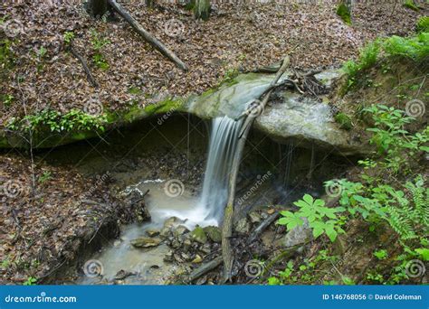 Den Lilla Vattenfallet Som Tappar P Vaggar Arkivfoto Bild Av Detalj