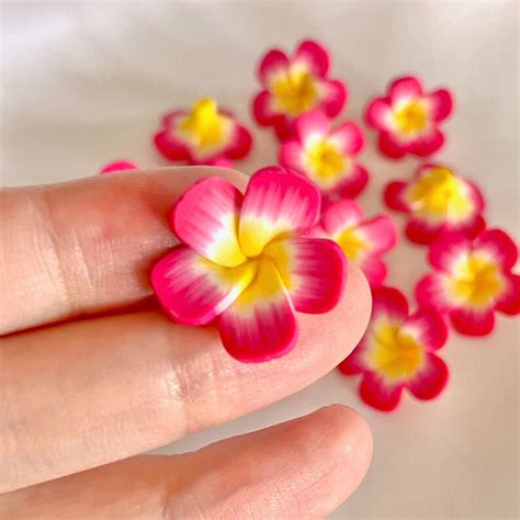 Mm Pink Yellow Plumeria Tropical Flower D Polymer Clay Bead Fimo