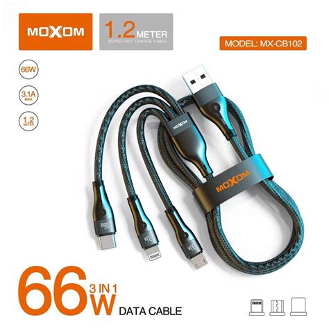 MOXOM MX CB102 66W 3 1A 3 In 1 Micro Lightning Type C Braided Fast