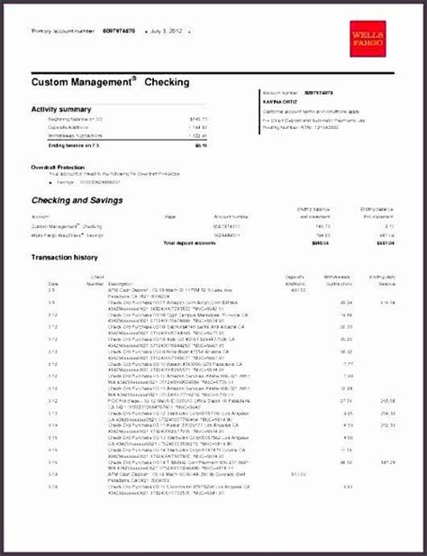 Printable Fillable Editable Wells Fargo Bank Statement Template