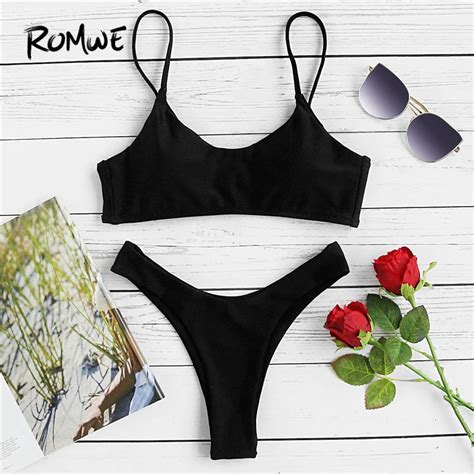 Romwe Sport Spaghetti Strap High Leg Bikini Set 2018 New Summer Beach