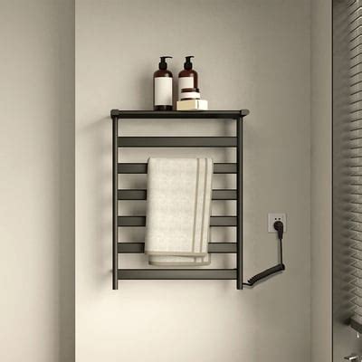 Black Wall Mount Electric Towel Warmer Heated Towel Rack With Top Shelf