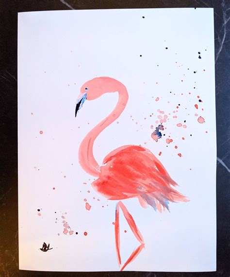 Flamingo Pink Purple Watercolor Painting Black Decor | Etsy