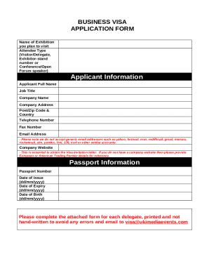 business visa application Doc Template | pdfFiller