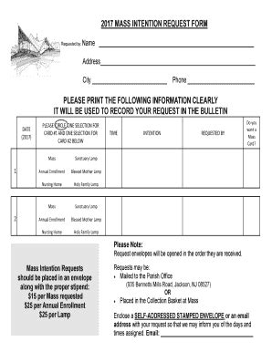 Fillable Online Mass Intention Request Form Please Print The