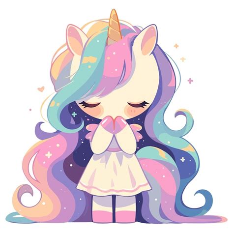 Un Unicornio Con Una Melena Y Una Cola De Arco Iris Vector Premium