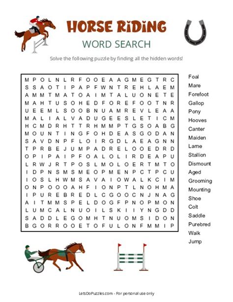 Horse Word Search Puzzles Printable - Word Search Maker