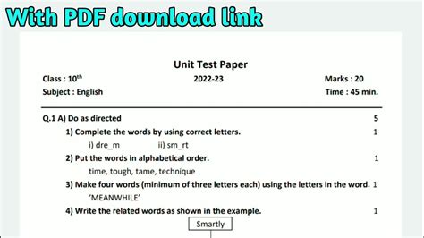 10th English Unit Test Question Paper 2022 23 10th English Pdf