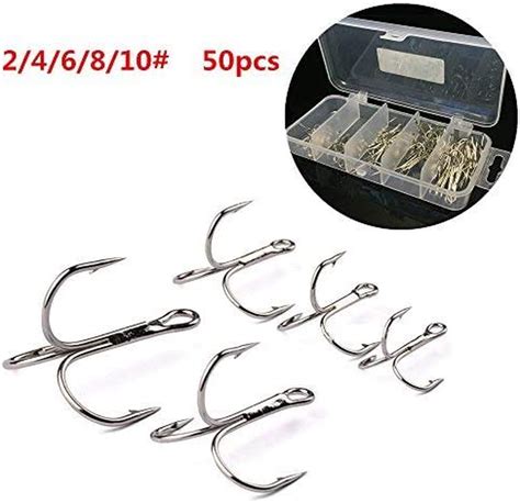 50Pcs Fishing Treble Hooks Kit High Carbon Steel Fishing Hook Strong