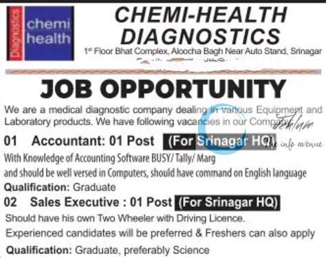 Chemi Health Diagnostics Srinagar Job Opportunity Jehlum