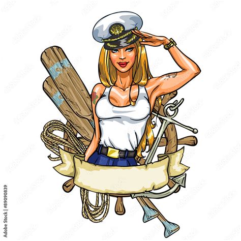 Sexy Pin Up Sailor Girl Label Stock Vector Adobe Stock