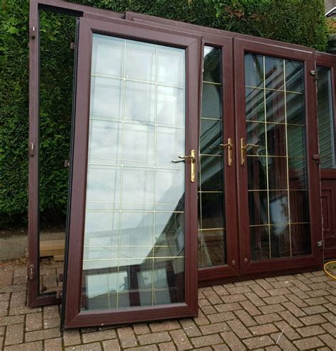 1 Set Of UPVC Double Glazed French Doors Woodgrain Rosewood Brown