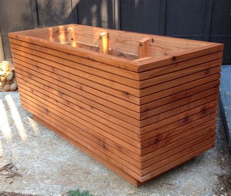 Modern Slatted Mahogany Custom Planter Box Mid Century Solid Etsy