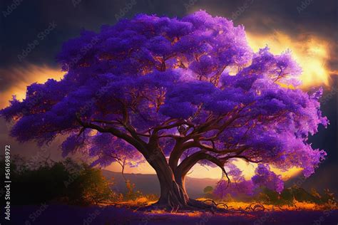 Sun Lighting Up An Old Growth Purple Flowering Tree Jacaranda