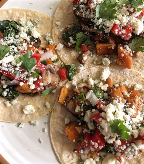 [homemade] Mushroom And Sweet Potato Tacos With Bleu Cheese And Pico De