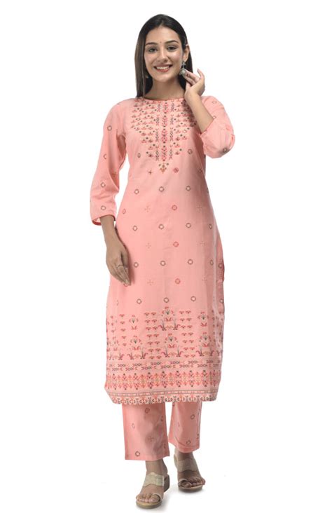 Straight Kurta Style No N106 Peach K Cotton Jaipuri Printed Kurta