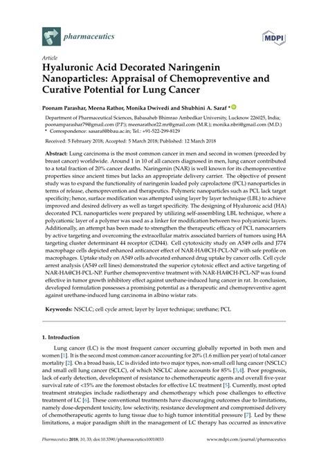 PDF Hyaluronic Acid Decorated Naringenin Nanoparticles Appraisal Of