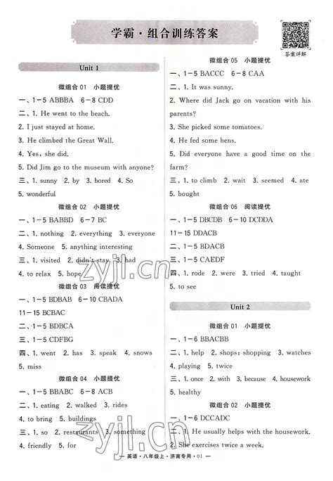 2022年学霸组合训练八年级英语上册人教版济南专版答案——青夏教育精英家教网——