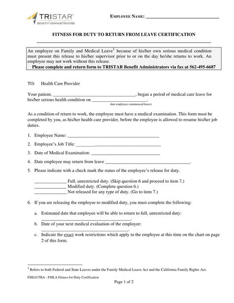 Free Printable Return To Work Templates [pdf Word]