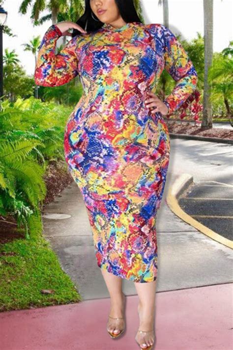 Wholesale Colour Sexy Print O Neck Pencil Skirt Plus Size K9502 1 Online