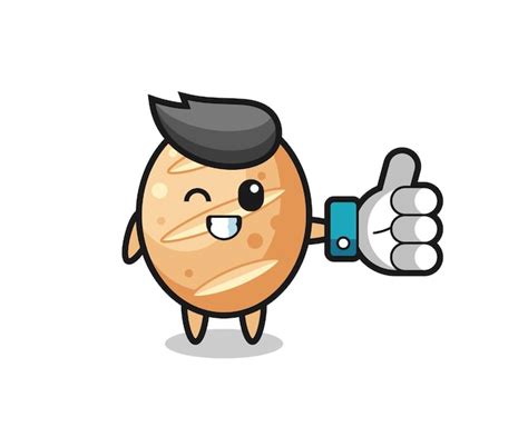 Premium Vector Cute French Bread With Social Media Thumbs Up Symbol