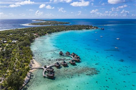 Aerial View Of Overwater Bungalows At License Image 71355355