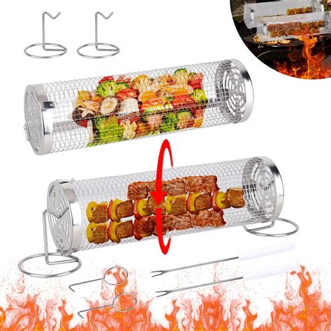 Panier Griller Roulant Acier Inoxydable Grille Barbecue Ronde