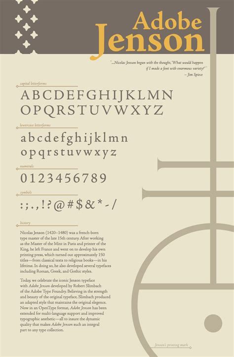 Typographic Specimen For Adobe Jenson Typeface Poster Typography