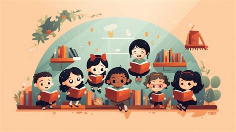 Premium AI Image | a cartoon illustration of children reading books in a library