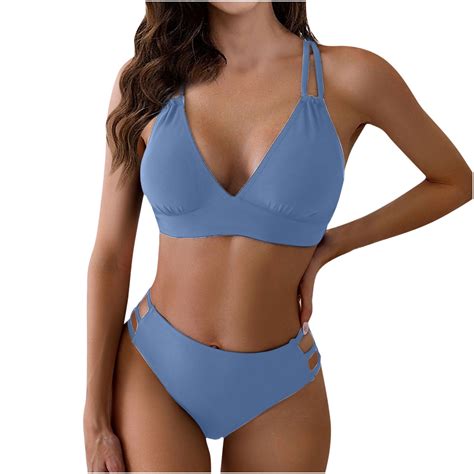 Quyuon Swim Suits For Women Bikini Solid V Neck Bikini Sets