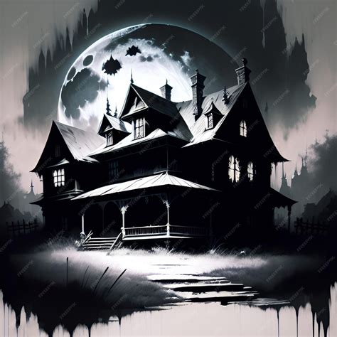 Premium AI Image | Black and white drawing of a halloween haunted house ...