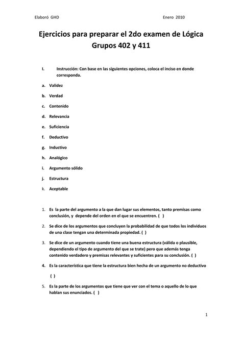 Ejercicios Para Preparar El Do Examen De L Gica Pdf