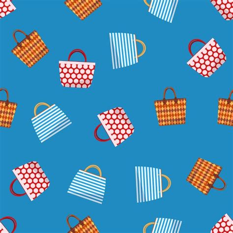 Premium Vector Beach Bags Seamless Pattern Objects On Blue Background