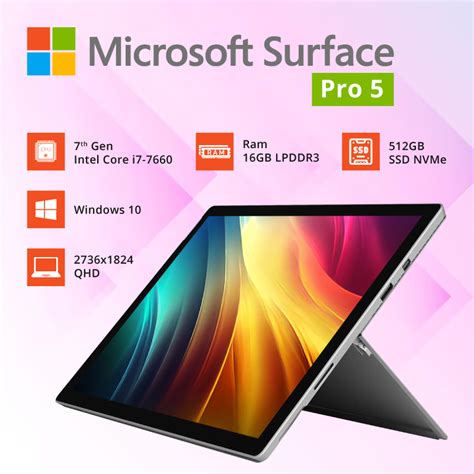 Microsoft Surface Pro 5 12 3 Inch Intel I7 7660U 16GB Ram 512GB SSD