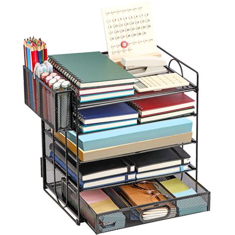 EOOUT 5 Tier Desk Paper Organizer, Mesh File Organizers with Drawers ...