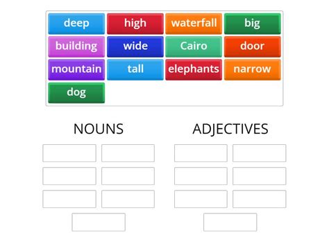 Nouns Vs Adjectives Ordenar Por Grupo