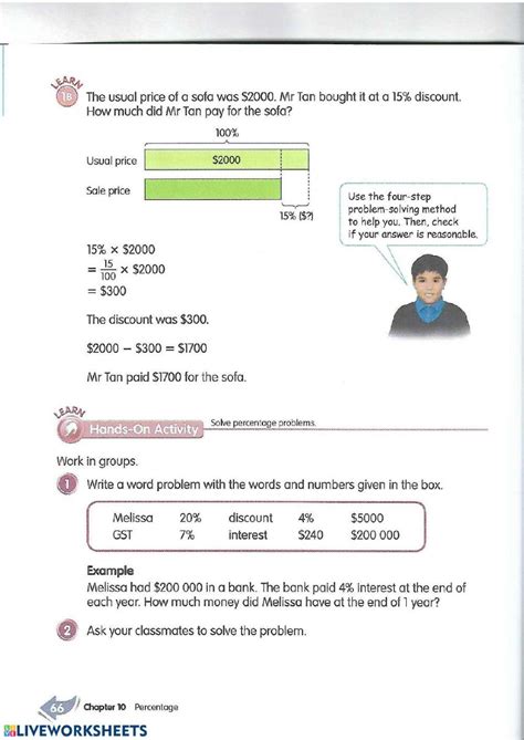 Percentage Word Problems Worksheet Live Worksheets