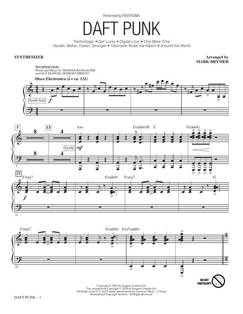 Daft Punk Choral Medley Arr Mark Brymer Synthesizer Sheet Music